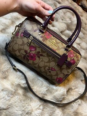COACH Rowan Med Satchel w Khaki Deep Berry / Victorian Floral Print -Retail $398